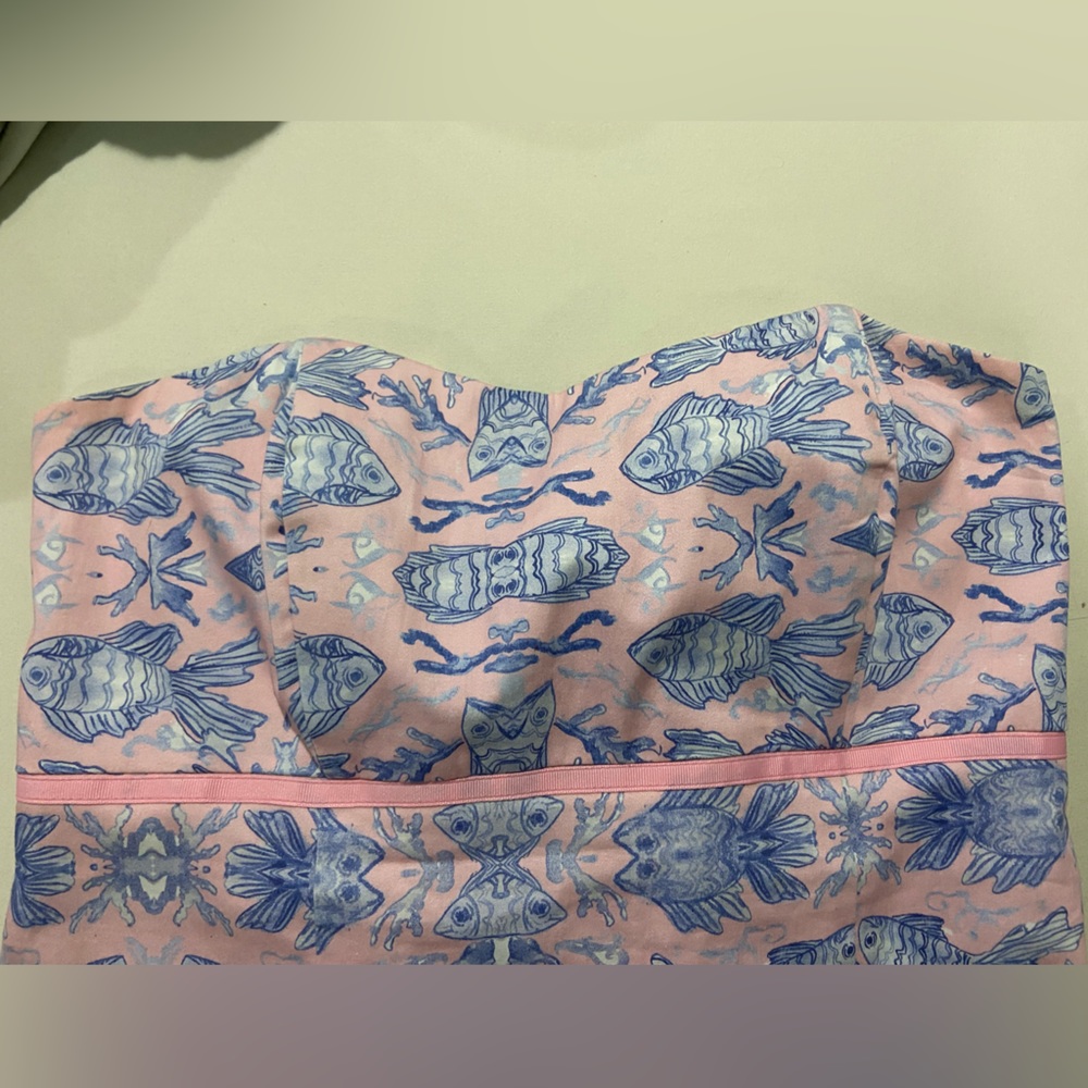 Kaeli Smith Pink & Blue Fish Strapless Tie Back Dress Women’s XL